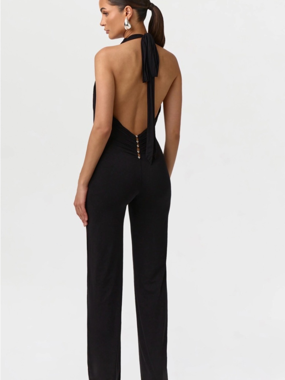 naked wardrobe Black Halter Back-Tie Open-Back Jumpsuit